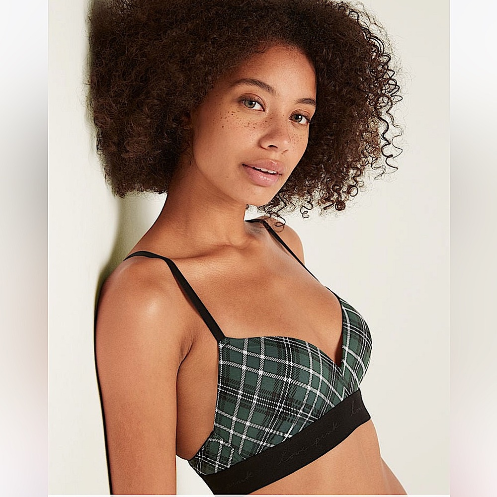 🆕 🖤Victoria’s Secret PINK Plaid Wireless Push-Up Bra | 32D💚